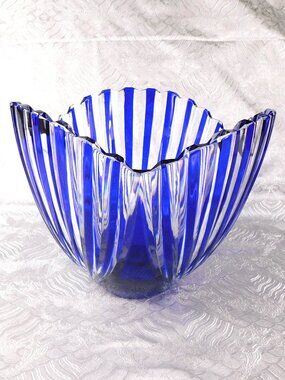 Large Blue and Clear Art Glass Bowl # 27665